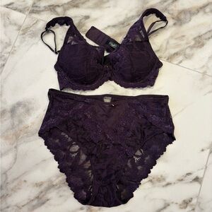 Montelle Intimates Valentine Lace Bra & Panty Set – Plum | 34B / SP | NEW